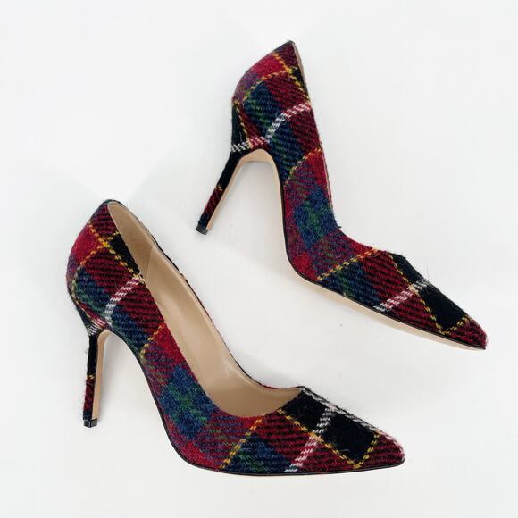 Manolo Blahnik Multicolor Check Tartan Wool BB Pointed Toe Stiletto Pumps IT 37 - Picture 4 of 12